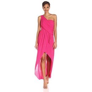 BCBG Maxazria pink asymmetric one shoulder high-low gown - altered